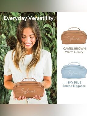 Sylune Classic Makeup Bag , Pebbled Faux Leather ,  Camel Brown